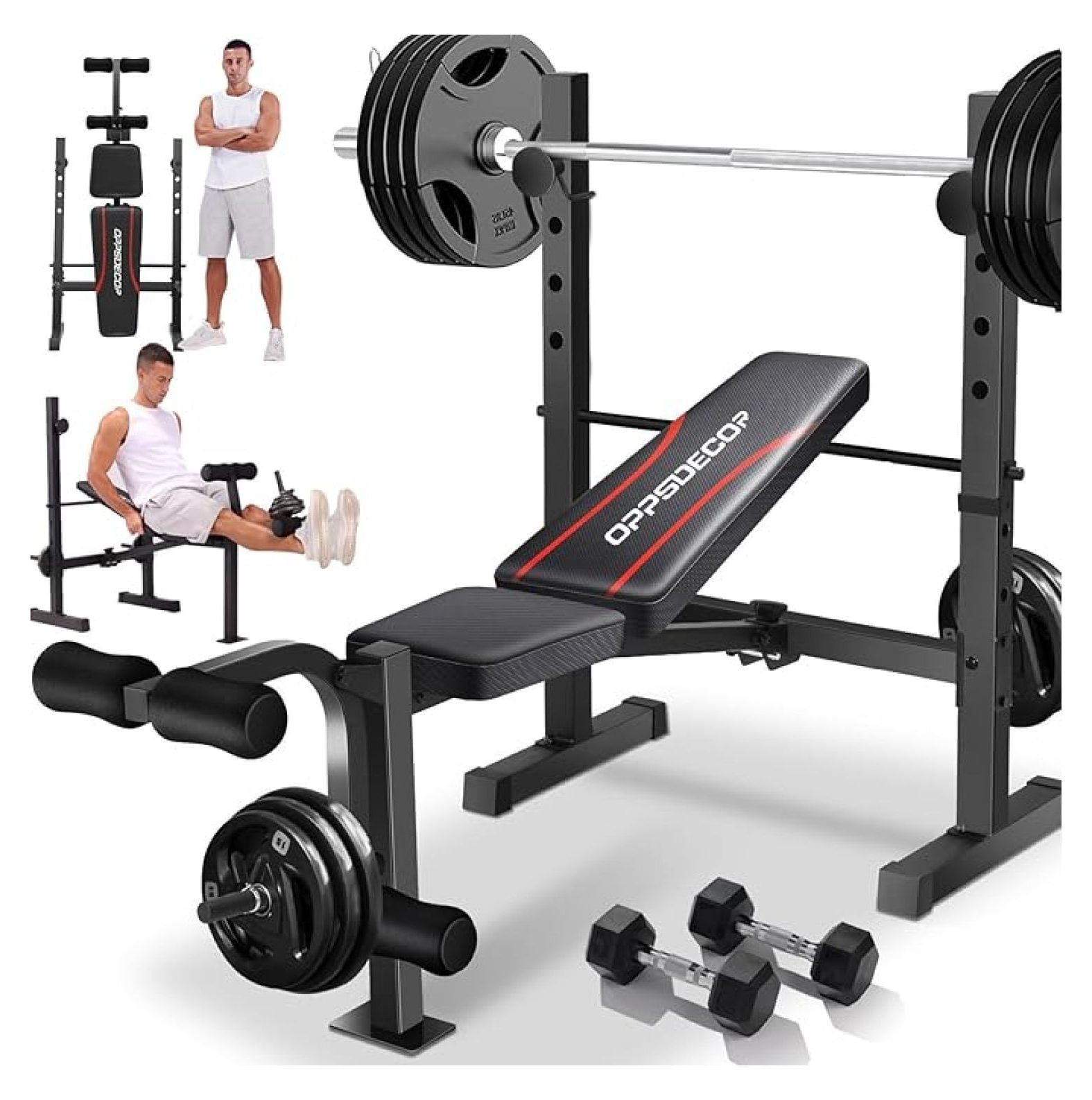 Adjustable Weight Bench with Squat Rack & Leg Extension - 600LBS Full Body Workout - Folding Home Gym Equipment