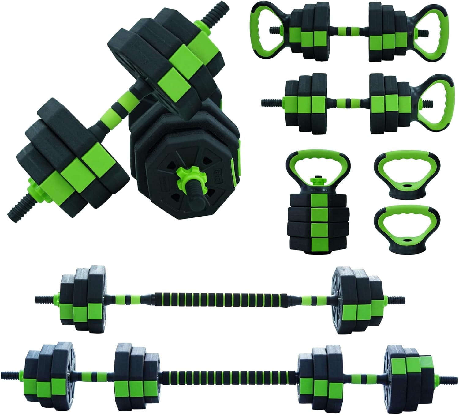 Adjustable Weight Dumbbell Set, 44LBS 4 in1 Dumbbells Set, Barbell Kettlebells Push Up Stand for Home Gym, Fitness Exercise Equipment for Men and Women Green One size