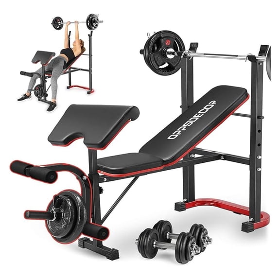 Adjustable Weight Set with Leg Developer & Preacher Pad - Home Gym Workout Station - Full Body Strength Training Equipment