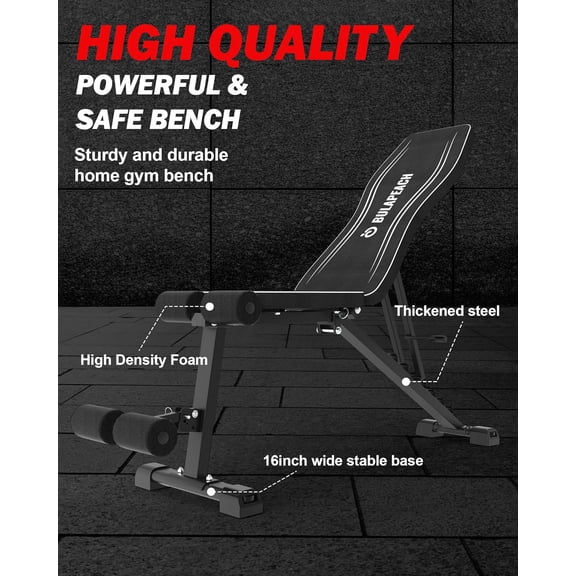 Adjustable Weight Workout for Home Gym, Foldable Workout 700LBS Weight Capacity for Full Body Strength Training,Incline Flat Decline Sit- (2 Resistance Bands)
