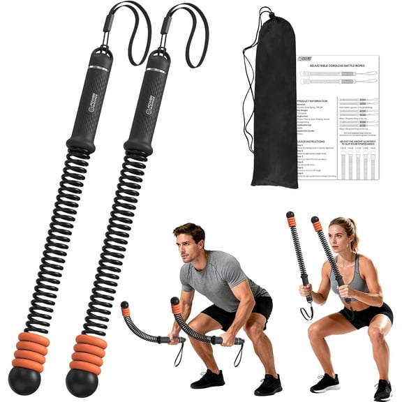Adjustable Weighted Ropeless Battle Ropes with 4 Resistance Rings, Portable Cordless Battle Rope for Home Gym, Progressive Strength & Low-Impact HIIT Training for Men & WomenBlack