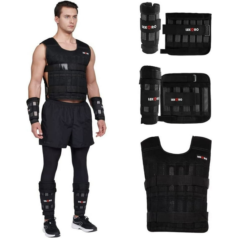  Adjustable weighted vest with weights included Strength  training vests for men women workout Body weight jacket for exercise  running with belt and shoulder pads(Vest with 12 Iron bars Total 7lb) 