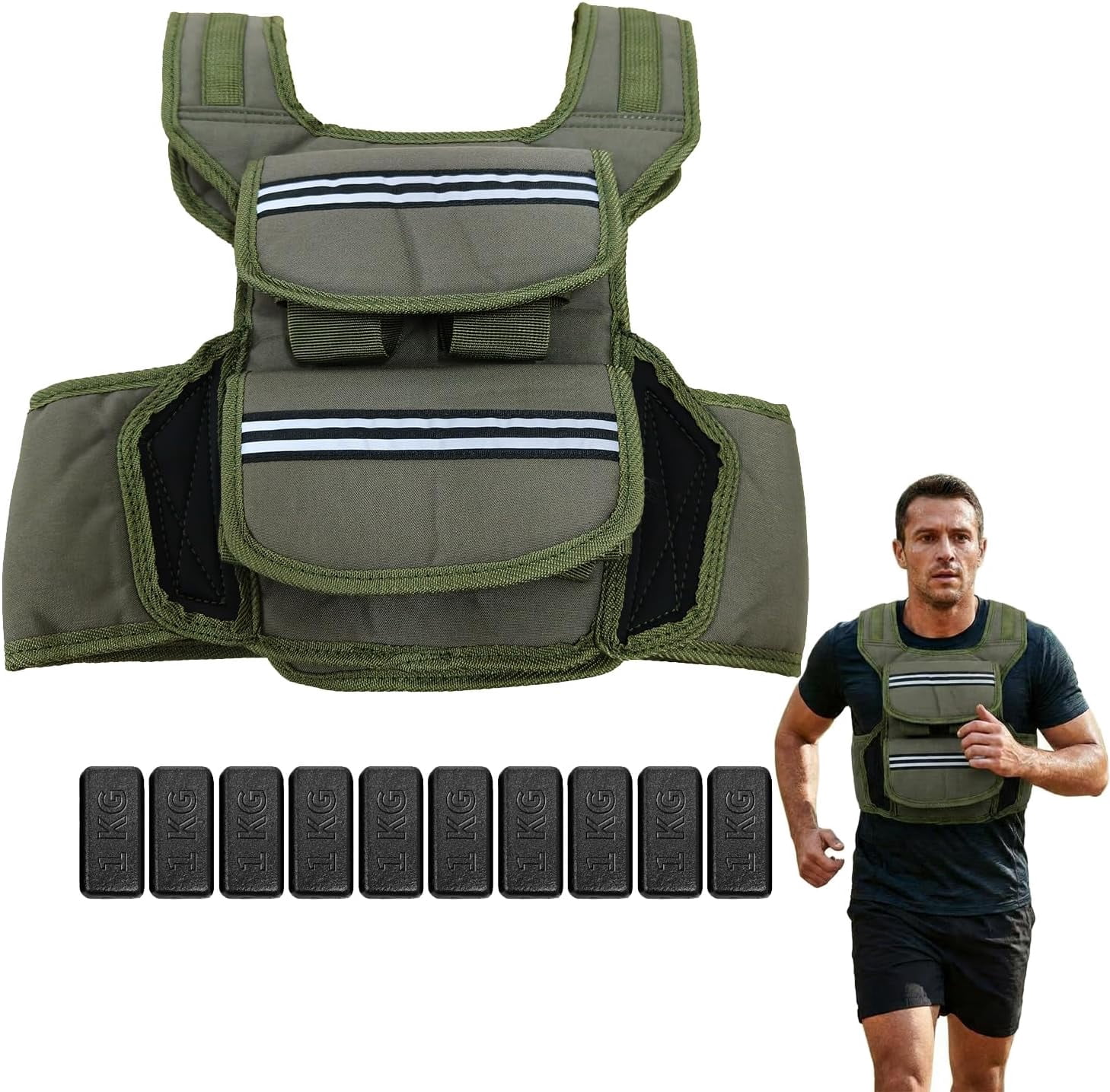Adjustable Weighted Vest for Rucking & Running, 25lbs/35lbs/45lbs Weight Vest for Men Women with Reflective Strips, Storage Pocket for Strength Training, Walking, Workouts