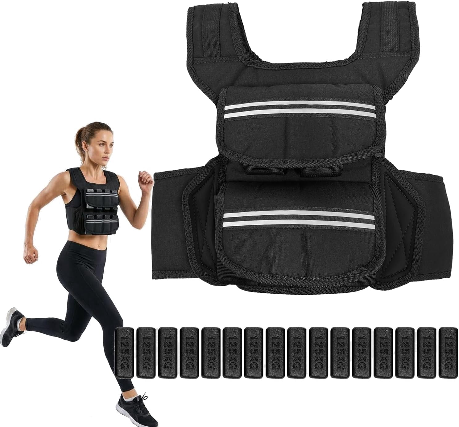Adjustable Weighted Vest for Rucking & Running, 25lbs/35lbs/45lbs Weight Vest for Men Women with Reflective Strips, Storage Pocket for Strength Training, Walking, Workouts