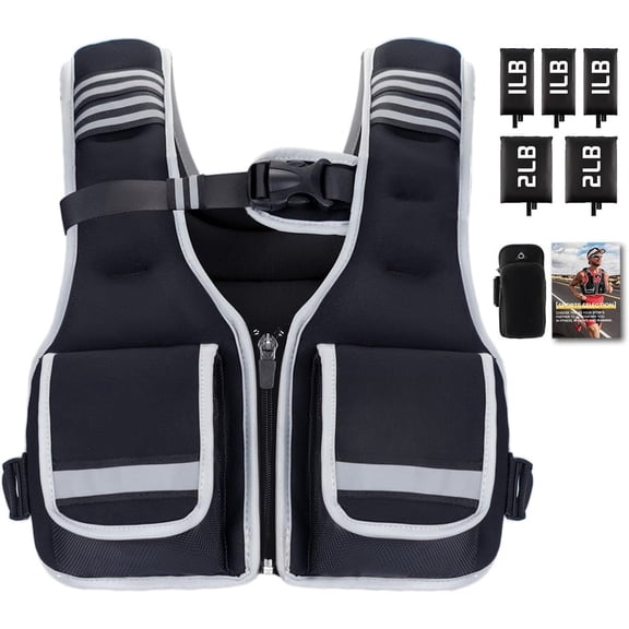 Adjustable Weighted Vest Woman 5-12lb/9-16lb/17-24lb/23-30lb Weight Vest with Reflective Stripe, Zipper Rucking Running Vests for Women Men Workout Walking Strength Training Weight Loss Fitness Weigh