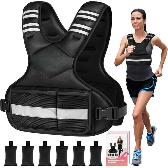 Adjustable Weighted Vest for Women, 6-12 Lbs Rucking Vest with 6 Ironsand Weights, Best Weighted Vest with Plus Pockets & Reflective Strips for Running, Walking, Workout and Strength Training