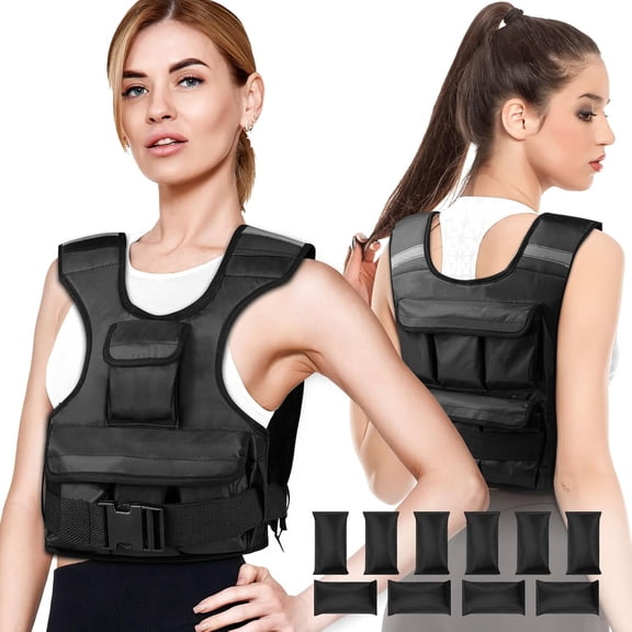 Adjustable Weighted Vest for Women, Customizable 0-18 lbs Strength Training with 10 Removable Sandbag, Breathable Design, Reflective Safety Strips Running, Hiking, and Fitness