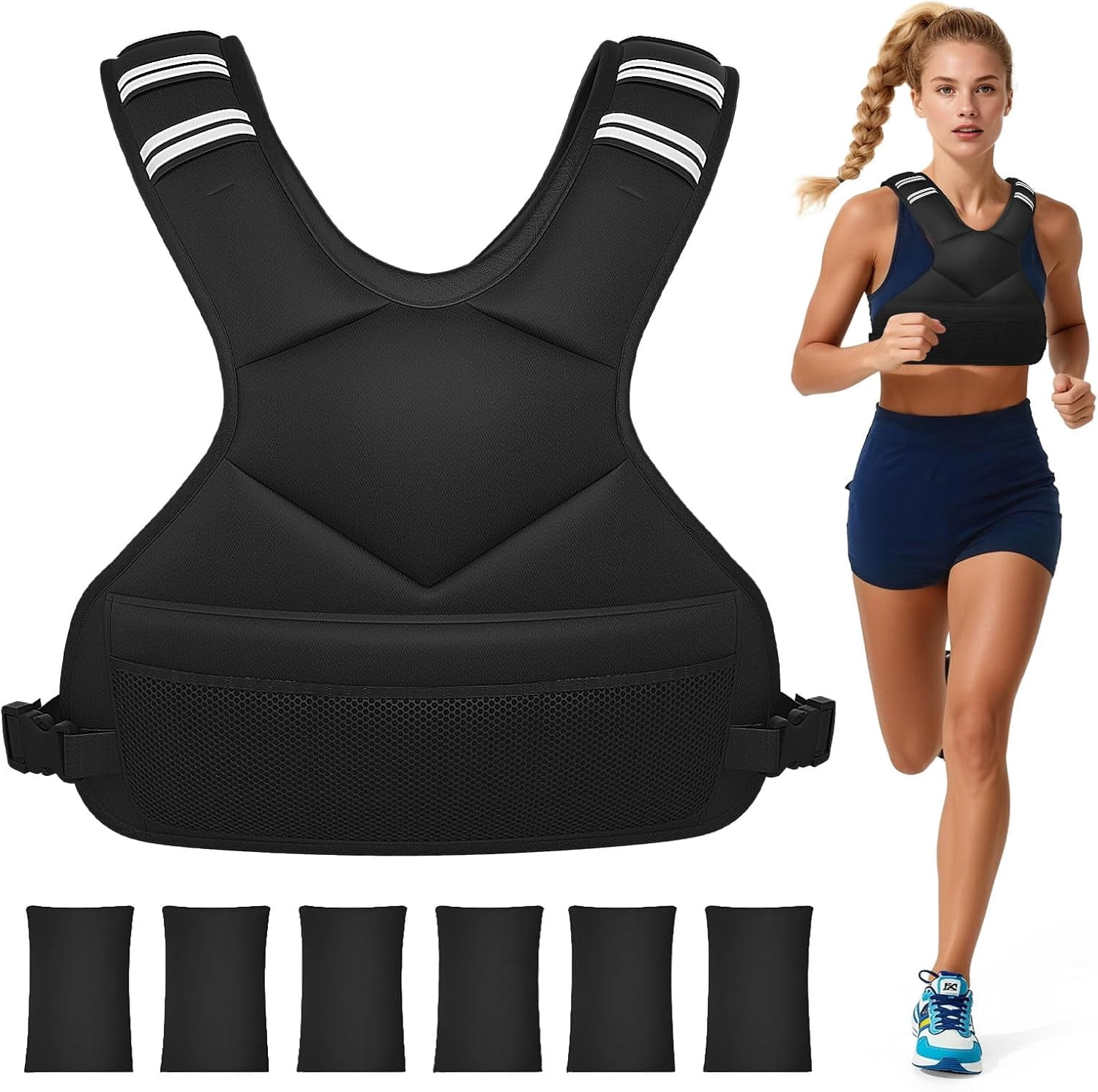 Gilet Lesté Réglable Pour Entraînement - Poids 20-32 LB (noir) - Homme/femme, Néoprene Et Sable