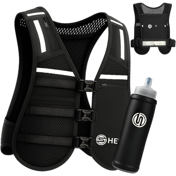 Adjustable Weighted Vest Women and Men, Running Belt with Water Bottle, Chest Rig & Running Vest, Marathon Backpack, Essentials, Hydration Vest with 500ml  Bottle