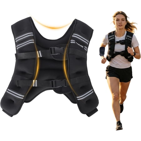 Adjustable Weighted Vest for Men Women, 12-30lb Rucking Vest with Phone Pockets & Reflective Stripes for Walking Running Fitness