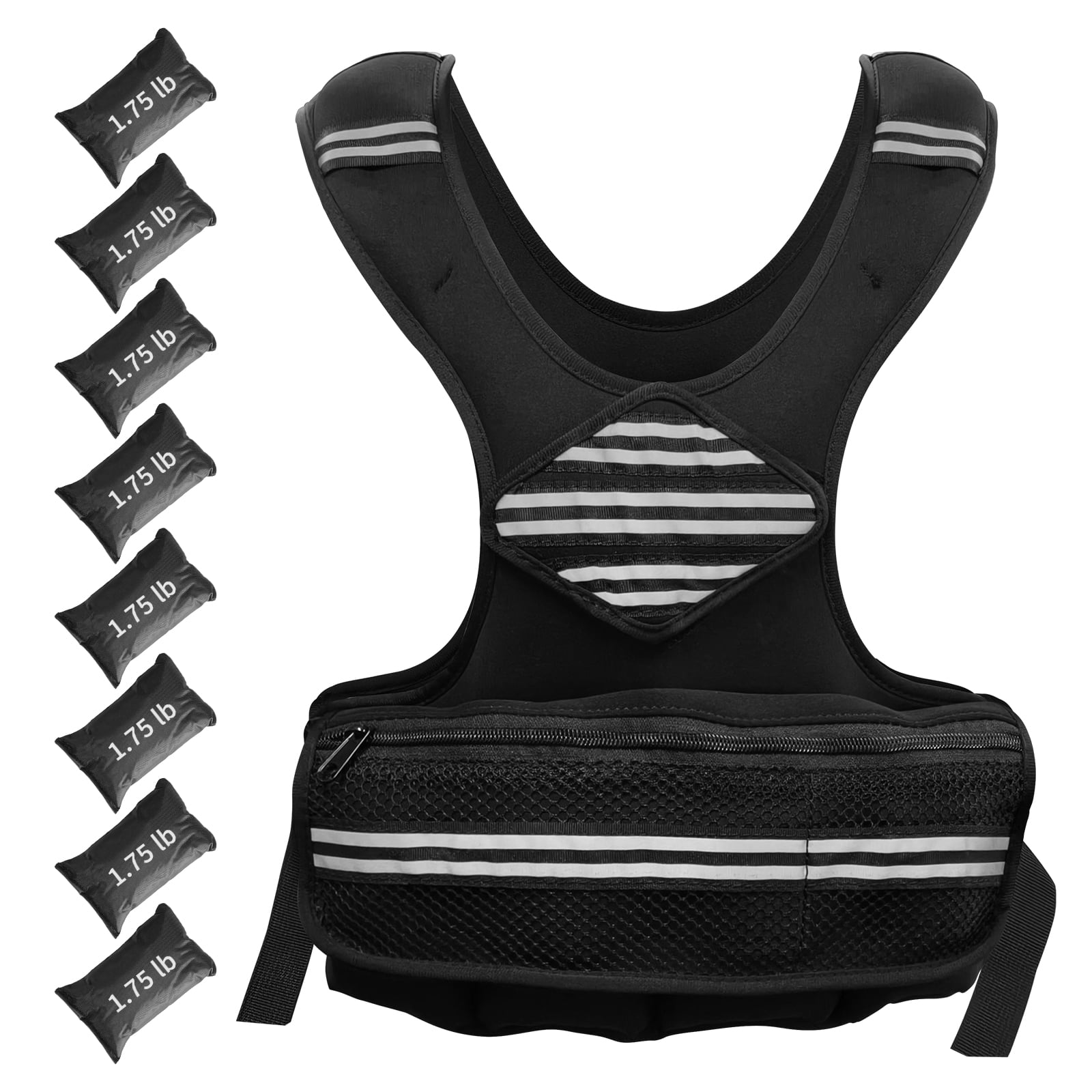 Adjustable Weighted Vest with Reflective Stripe and Mesh Pocket, Workout Gear for Women, Men, Walking, Weight Loss, Training, Running