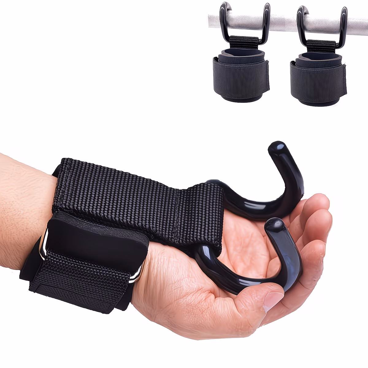 Adjustable Weightlifting Wrist Wraps with Hooks, Heavy-Duty Nylon & Black Aluminum Alloy, Wrist Stabilizers for Pull-Ups, Strength Training & Gym