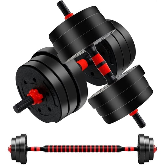 Adjustable Weights Dumbbells Set, Free Weights Dumbbells Set of 2 with Connector, 3 in1 Dumbbells Set Used as Barbell, Push up Stand, Home Gym Fitness Workout Equipment for Men and Women