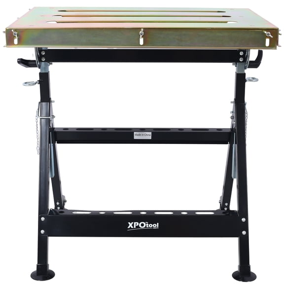 Adjustable Welding Table 30x20 inch 400lbs Capacity Steel Workbench on Wheels, Folding Welding Bench with Three Slots, Tilt Angle & Height Adjustable for Workshop