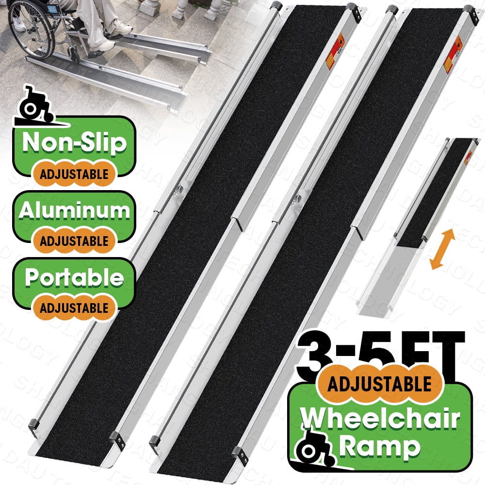 Two Step Ramp Adjustable Wheelchair Ramp, 3-5ft Portable Wheelchair Ramp for Home ...