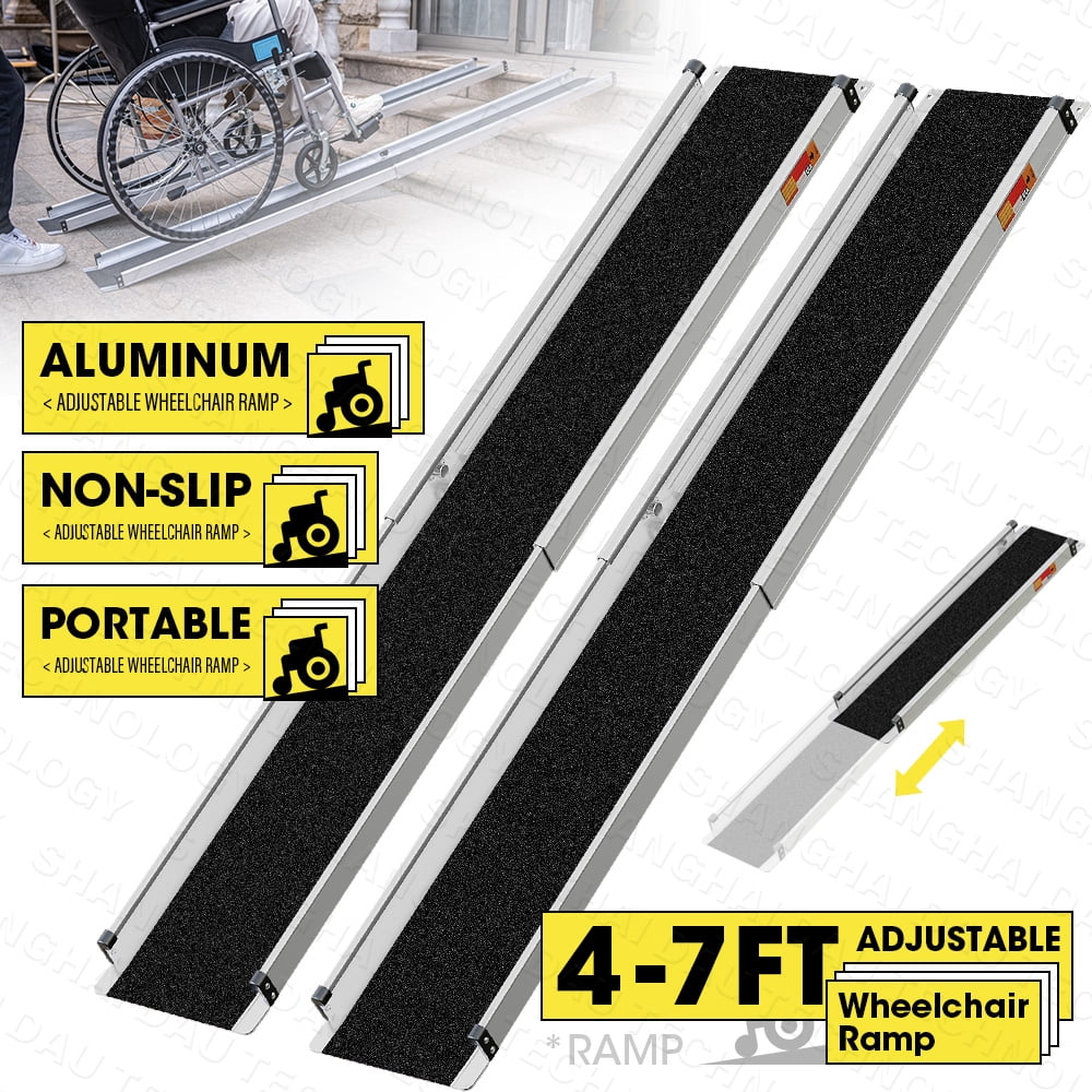 Adjustable Wheelchair Ramp, 4-7 ft Portable Wheelchair Ramp for Home ...