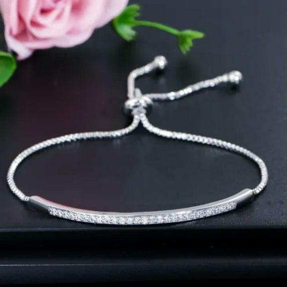 Adjustable White Gold Zirconia Women Bracelet Chain Bangle Famous Brand Jewelry
