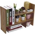 thumbnail image 1 of Adjustable Whitewashed Solid Wood Desktop Storage Organizer Display Shelf Book Rack, Office Desk Bookshelf, 1 of 12