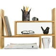 thumbnail image 1 of Adjustable Whitewashed Solid Wood Desktop Storage Organizer Display Shelf Book Rack, Office Desk Bookshelf, 1 of 12