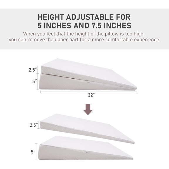 Adjustable Wide Size Bed Wedge Pillow with Washable Cover for Acid Reflux Neck Back Pain Anti-snoring Queen