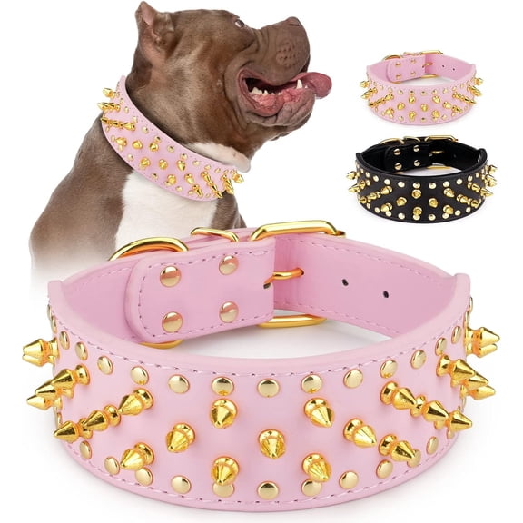 Adjustable Wide Spiked Dog Collar, Mushroom Rivet PU Leather Cat Dog Collars, Durable Spike Studded Pet Collar for Small Medium Large Breed, Pitbull Mastiff Bulldog Pugs Husky Rottweiler, Red
