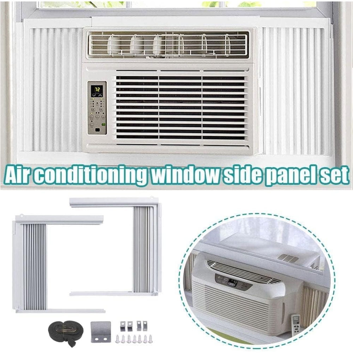 Adjustable Window Air Conditioner Side Panels with Frame Room AC Accordion Filler Curtain Kit