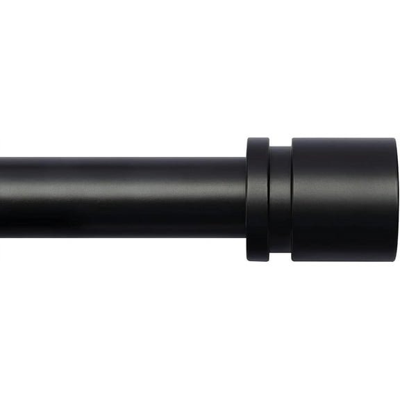 Adjustable Window Curtain Rod 16-28 or 40 Inches, 1 Inch Diameter Black Aluminum Finials, Heavy Duty Drapery Rod