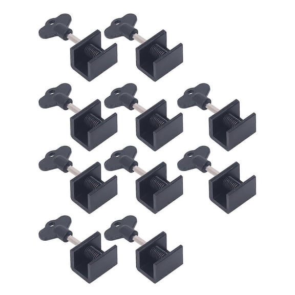 Adjustable Window Locks Kit - 10 Sets Single Hole Sliding Locks with Wrench Key for Vertical and Horizontal Windows - Black