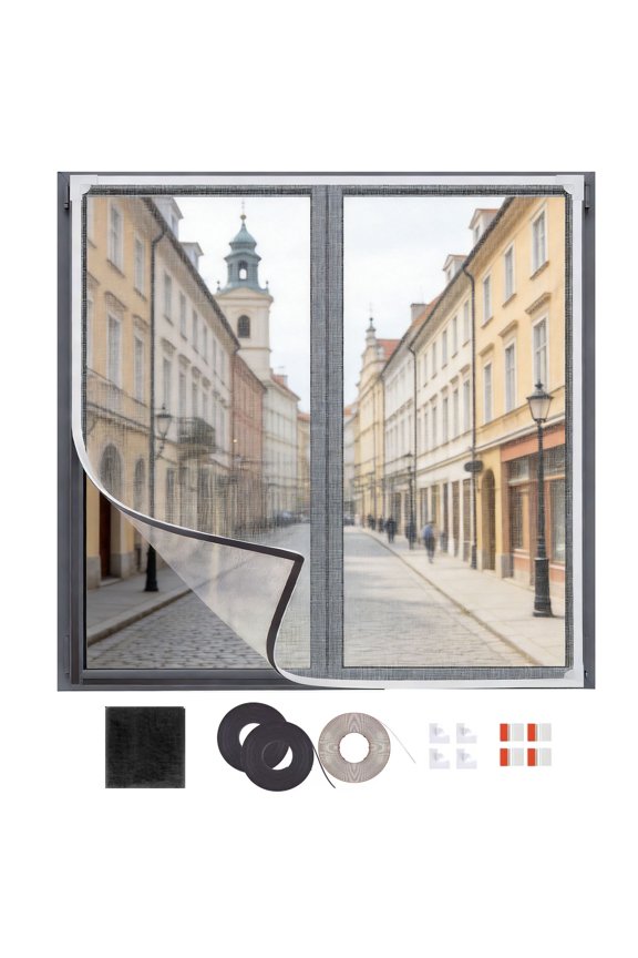 Adjustable Window Screen, 51.2 x 47.2 in DIY Fly Screen with Strong Attachment Force, Fiberglass PVC Mesh, Easy Cut Install