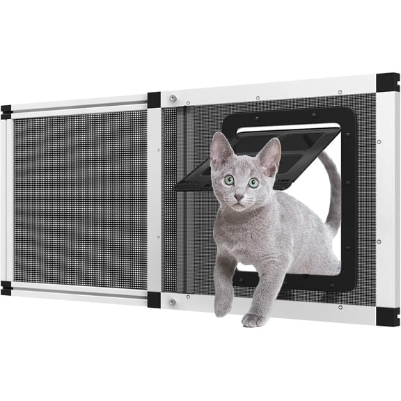Adjustable Window Screen for Cats, Expandable Pet Screen Door, |Stainless Steel Mesh + Aluminum Frame| Cat Door for Window Insert, Replacement Window Screens with Frame,(15" H x 28.5" - 32" W)