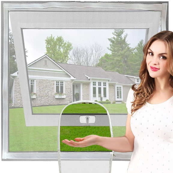 Adjustable Window Screen Replacement kit with Zipper Opening, Fiberglass White 47in X 47in (120X120cm) can be Cut,Keep Bugs Mosquitoes Out,Insect Protection Nets for Household Purposes