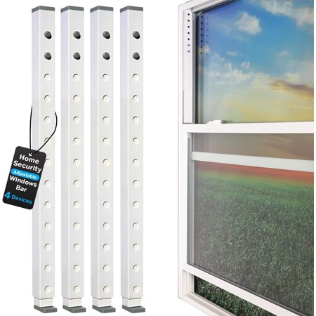 Adjustable Window Security Bar, Sliding Door Safety Lock, Sliding Glass Door Security Bar & Child Safety Lock, Works Great with Window Alarms for Home Protection – Regular – (4 Devices)