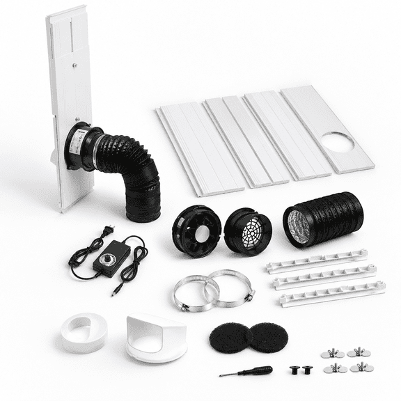 Adjustable Window Vent Kit with 4 Inch Exhaust Fan for Greenhouse, Portable AC, Dryer, 3D Printer