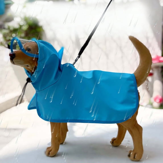 Adjustable Windproof Dog Raincoat Waterproof Dog Rain Jacket with Transparent Hood and Leash Hole Full Coverage Waterproof Puppy Poncho for Small Medium Large Outdoor(Blue,L)