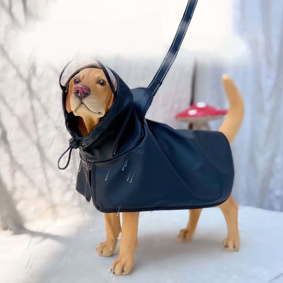 Adjustable Windproof Dog Raincoat Waterproof Dog Rain Jacket with Transparent Hood and Leash Hole Full Coverage Waterproof Puppy Poncho for Small Medium Large Outdoor(Black,M)