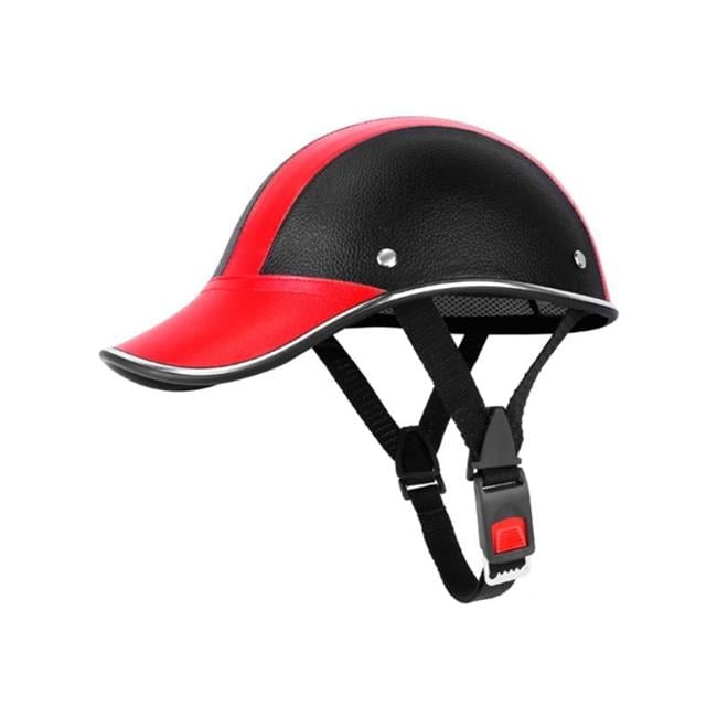 Adjustable Windproof Leather Sunshade Baseball Cap Anti-UV Safety Bike Helmet, Red - Unisex
