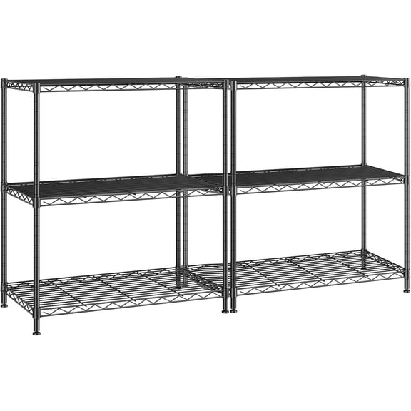 Adjustable Wire Shelving Unit, 24" W x 30" H x 14" D, 3-Tier Heavy-Duty Metal Storage Rack for Kitchen, Pantry, Closet, Bathroom Black
