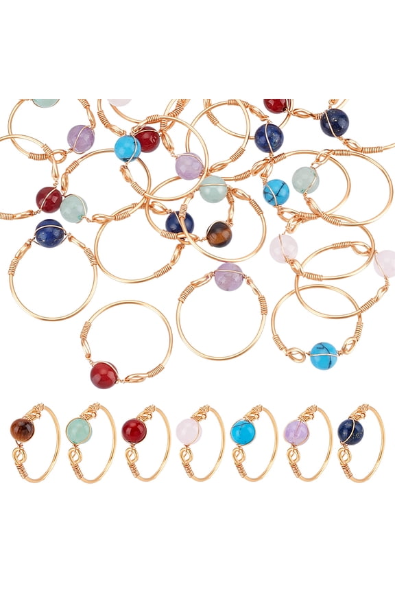 Adjustable Wire Wrapped Light Gold Rings Gemstone Finger Ring Stacking Rings Copper Wire Wrapped Irregular Colorful Gem Ring