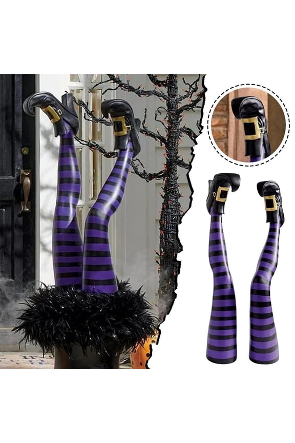 Adjustable Witch Leg Decoration - Extendable Prosthetic Leg Prop for Yard Haunted House Scene Halloween Party Photo Booth Stunt(Purple)