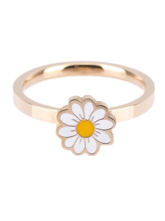 Adjustable Women's Band Ring Retro Anti-Anxiety Open Daisy Flower Spinning Ring