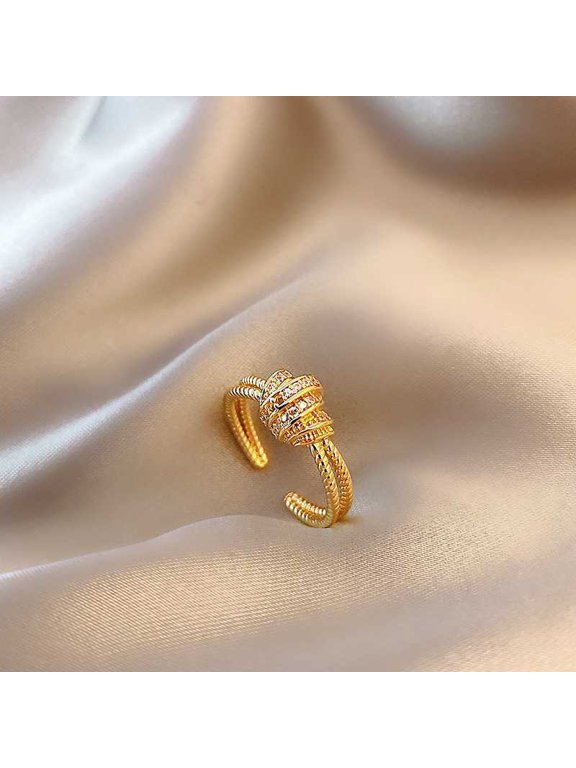 Adjustable Womens Copper Index Finger Ring, Gold Thread Winding Design, Fashionable and Versatile Everyday Jewelry