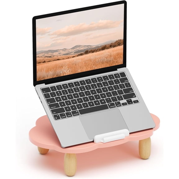 Adjustable Wood Laptop Stand, Ergonomic Height Angles Computer Cloud-Shaped Holder Riser Notebook Stand for Desk Compatible with Air, Pro, , , More 10-17.3" Laptops, Pink