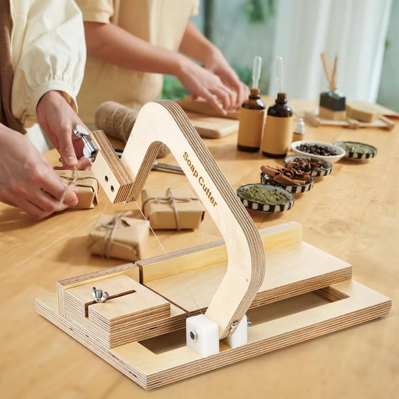 Adjustable Wood Soap Cutter Tool with 10 Wires & Scale - Precise Wire Slicer for  Soap Making, Cheese, Bread, Butter Cutting - Stable Wooden Base Craft Supply