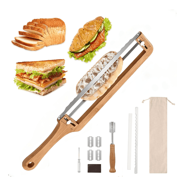 Adjustable Wooden Bread Slicer - Cutter with Thickness Guide for Sourdough & Baguette, Ambidextrous Gift for Home Bakers