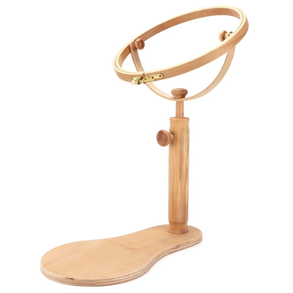 Adjustable Wooden Embroidery Stand Portable Desktop Cross Stitch Frame Holder Needlework Hoop Sewing Tool for Hands-Free Crafting (8.26 inches / 21 cm) - Durable Synthetic Wood Easy Assembly