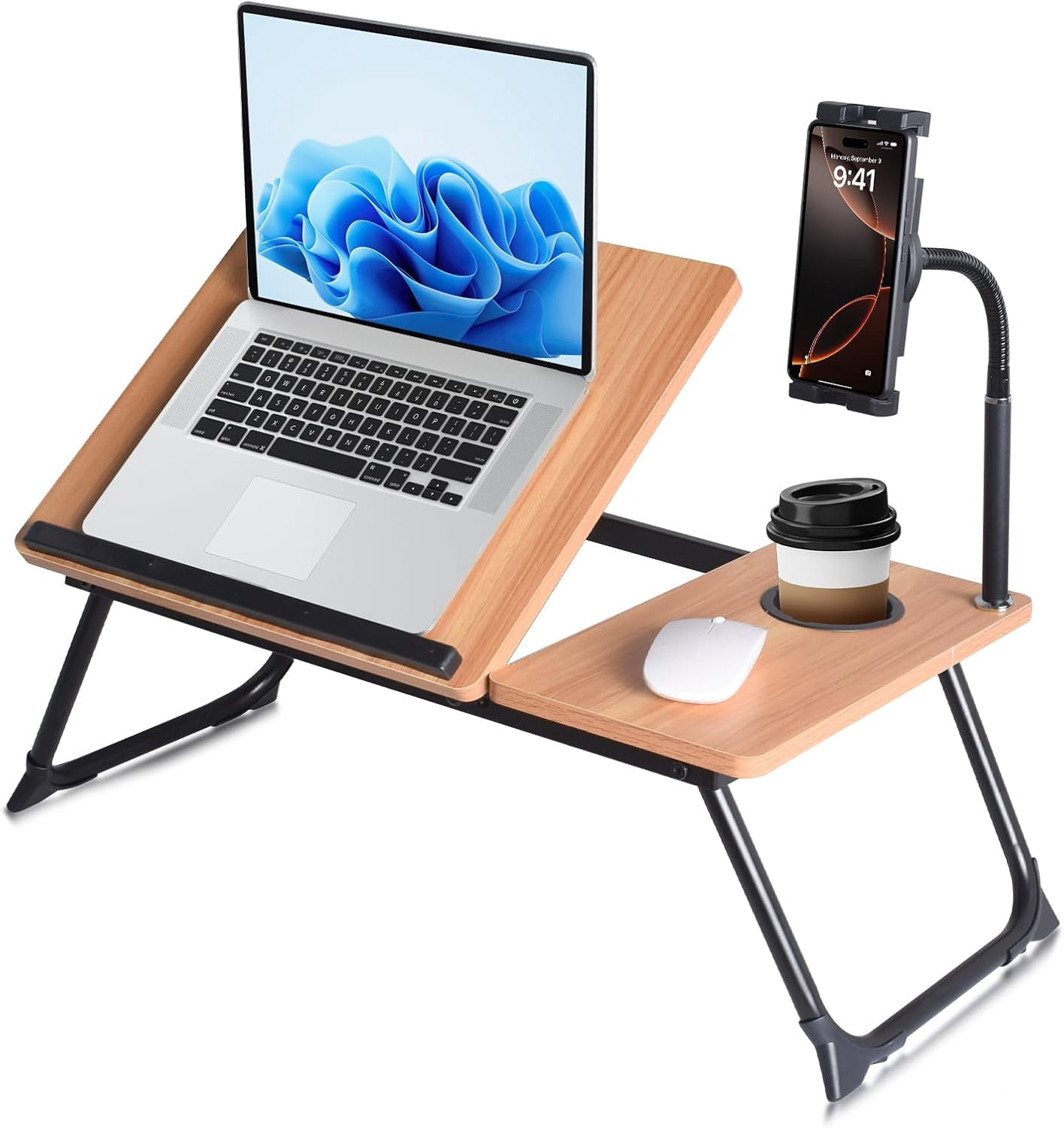 Adjustable Wooden Lap Desk with Flexible Stand, Natural Oak Color ...