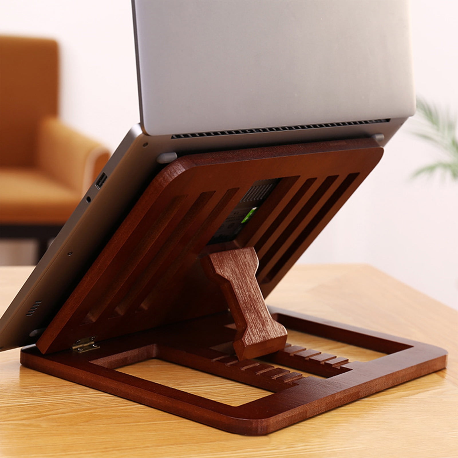 Adjustable Wooden Laptop Stand | Foldable & Ergonomic | Natural Nanmu ...