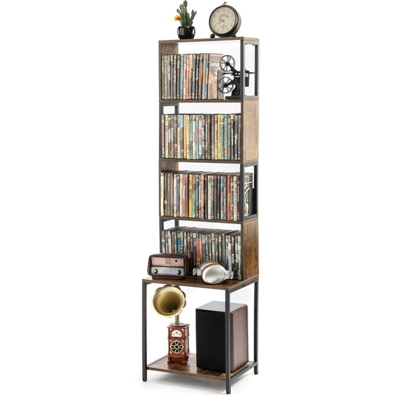 Adjustable Wooden Media Storage Shelf for CDs, DVDs, Video Games and Books, Tower Rack Suitable for Living Room, Bedroom or Home Office