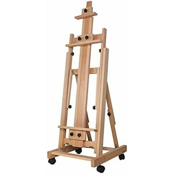 Adjustable Wooden Painting Easel, H-Frame Studio Art Easel on Wheels for Painting, 56.30-91.34in Adjustable Height Extra Large Heavy-Duty Professional Easel Stand for Kids and Adults$$Office
