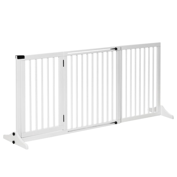Adjustable Wooden Pet Gate Freestanding 3 Panel Safety Fence with Lockable Door White 44.5 to 65.25 x 14.25 x 28 Inches